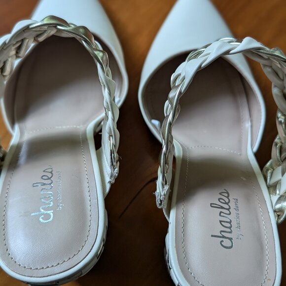 Charles by Charles David Micky Cream Metallic Woven Block Heel Pump Size 9 - Picture 6 of 9